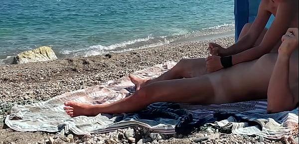  French Milf Amateur Fucks on Nude Beach public to stranger with Cumshot - MissCreamy